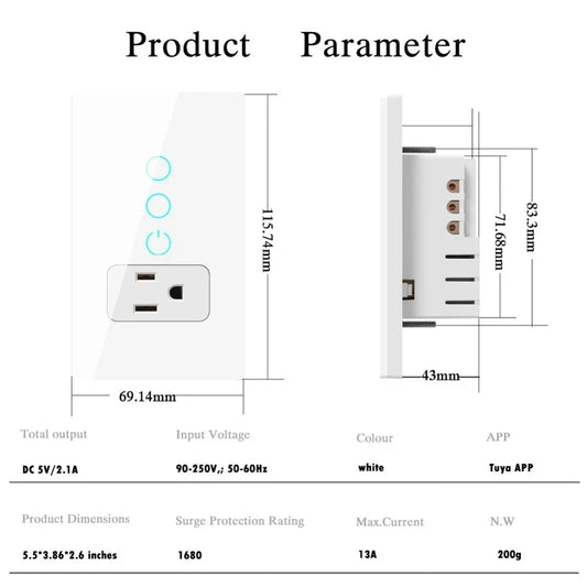Melery Mexico Plug WiFi Smart Tuya Light Switch – Touch Glass Panel, Remote & Voice Control
