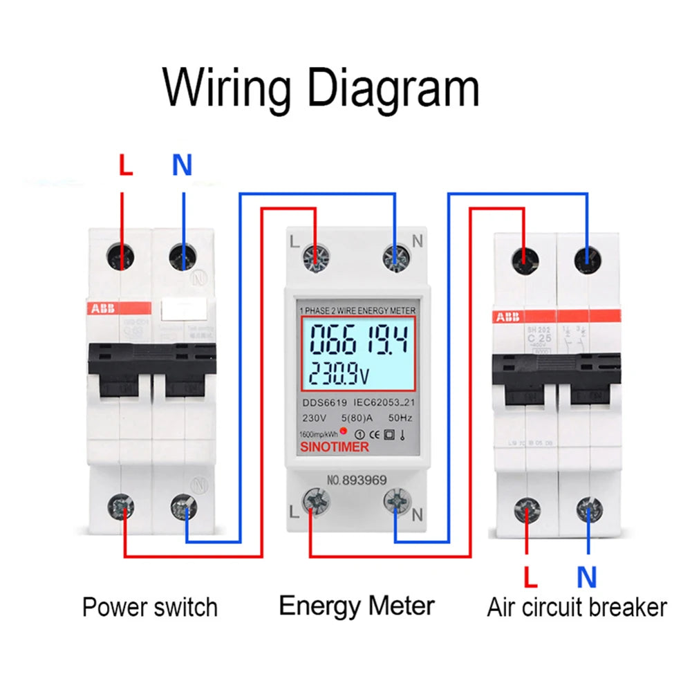 Digital Electricity Consumption Monitor – DIN Rail, 220V/230V, KWH Electric Meter, Energy Saving, 50/60Hz