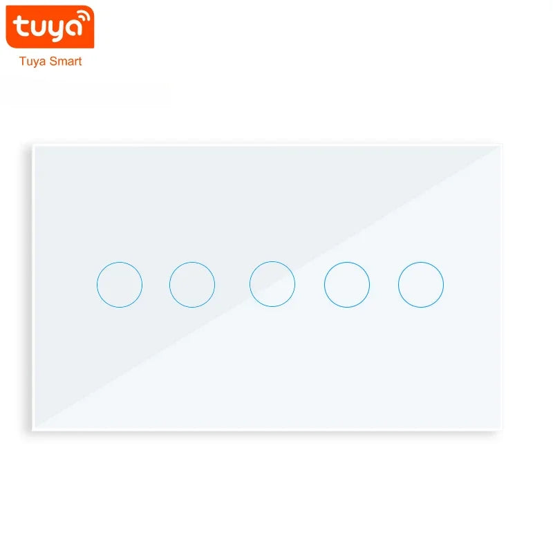 Shawader Tuya WiFi Smart Wall Light Switch – Touch Glass Panel, 4/5/6 Gang, Alexa & Google Home