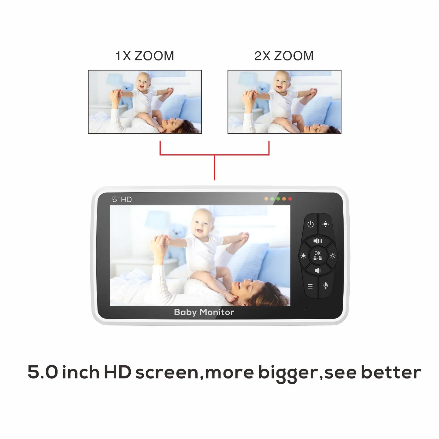 5-Inch Video Baby Monitor – Camera & Audio, 4X Zoom, 22Hrs Battery, 1000ft Range, 2-Way Audio, Temperature Sensor & Lullaby
