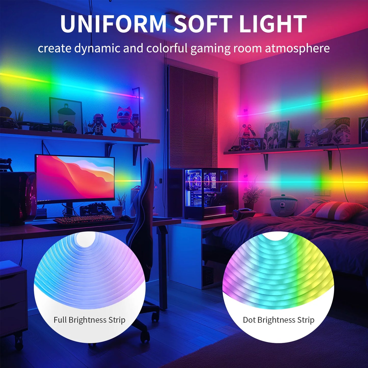 RGB Neon LED Strip – 8/16M, IP65 Waterproof, USB Powered, Tuya App & Remote Control, Flexible Ribbon for Home Décor