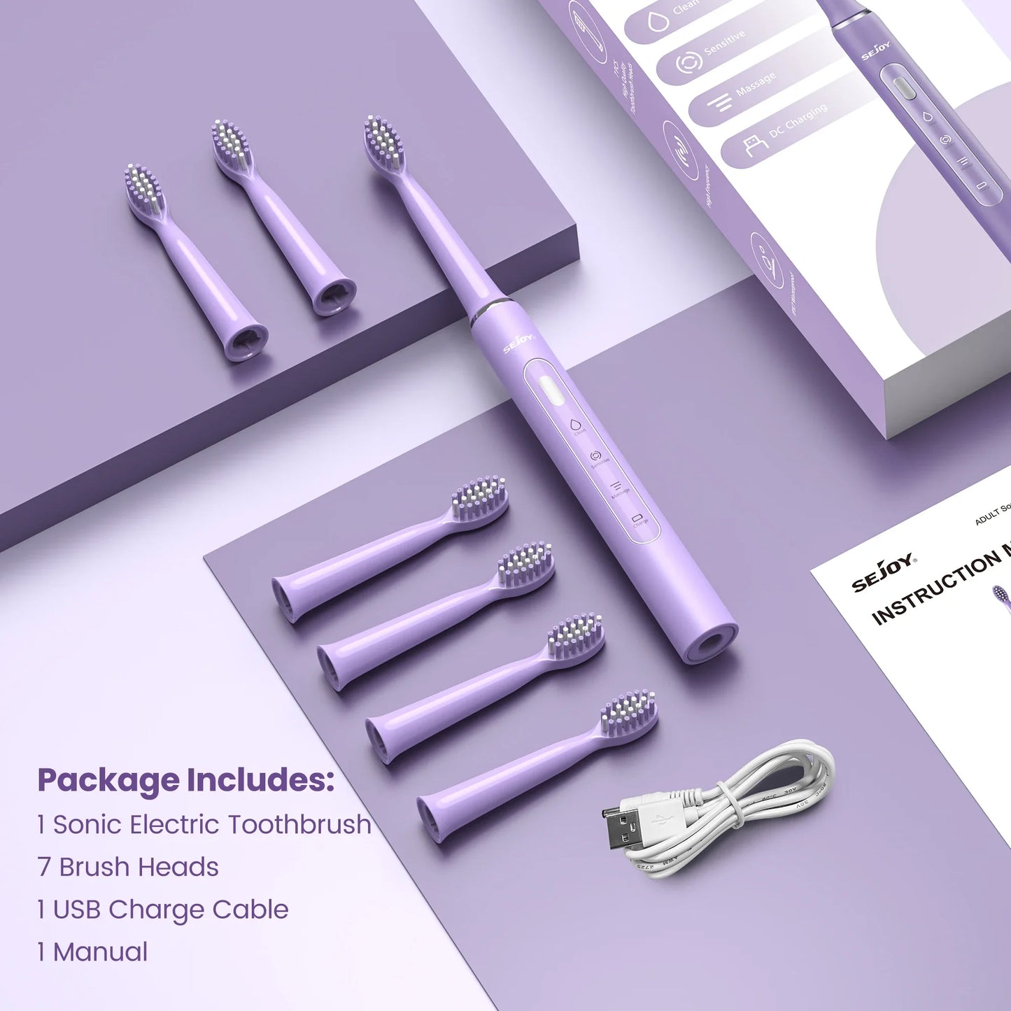 SEJOY Sonic Electric Toothbrush – IPX7 Waterproof, 3 Modes, Smart Rechargeable Automatic Toothbrush