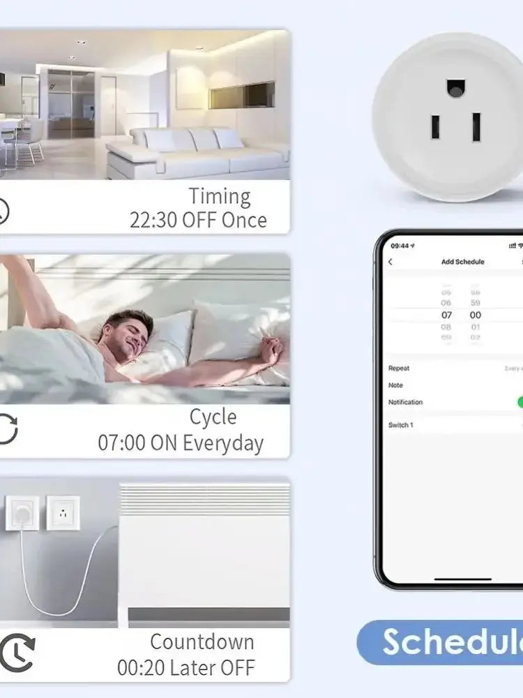 Tuya Smart WiFi Plug – US Standard, 10A, Remote & Voice Control for Smart Home Appliances