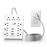 Power Outlet with Surge Protector – 9 AC Sockets, 3 USB Ports, 5ft Extension Cord, Quick Charge, White
