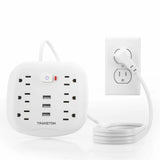TRANSTON Power Outlet with Surge Protector – 6 AC Outlets, 3 USB Ports, 3.3ft Extension Cord, Fire Resistant