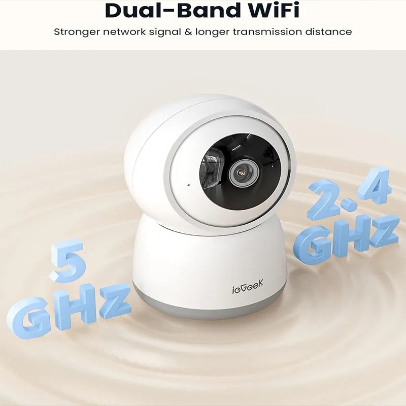 ieGeek 5MP Indoor Home Security Camera – WiFi 2.4/5GHz, Smart Pet Camera, 360° PTZ, Night Vision & Two-Way Audio