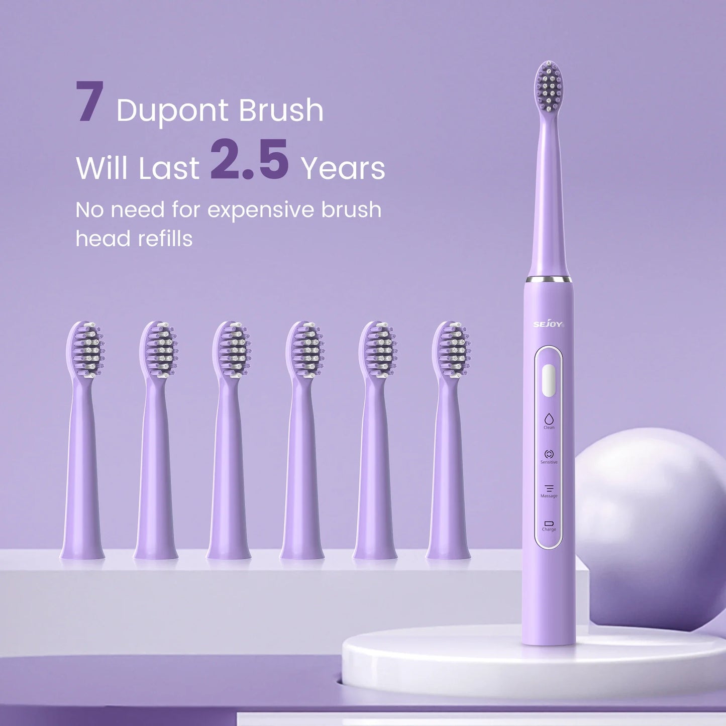 SEJOY Sonic Electric Toothbrush – IPX7 Waterproof, 3 Modes, Smart Rechargeable Automatic Toothbrush