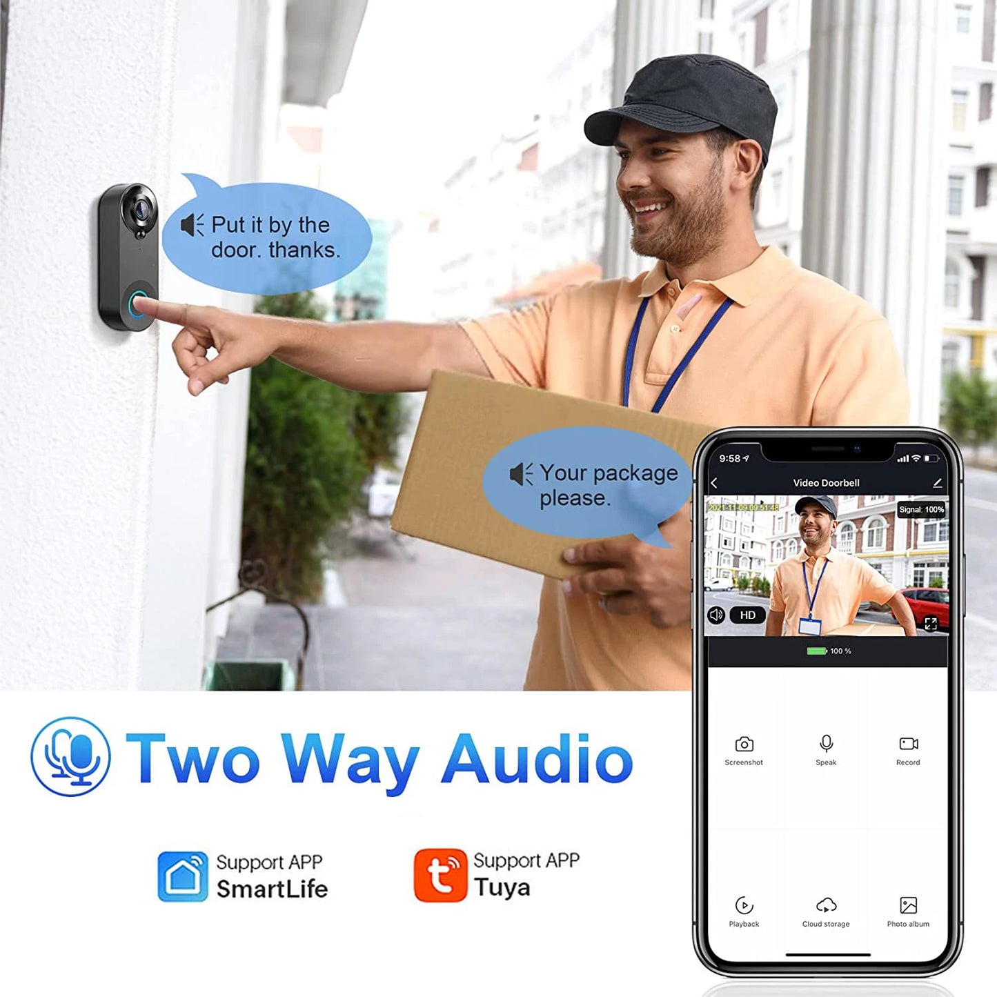 1080P Wireless Video Doorbell Camera – WiFi, Tuya Smart Home, Motion Detect & Night Vision