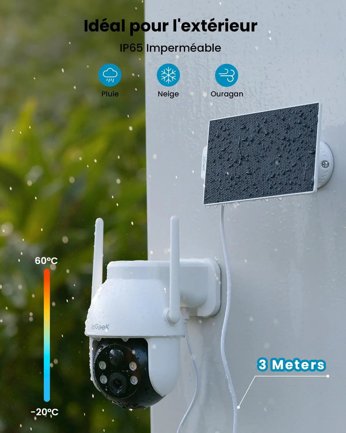 ieGeek 2K 3MP 360° PTZ HD Outdoor Solar Surveillance Camera – Battery Powered, PIR Motion Sensor, Color Night Vision