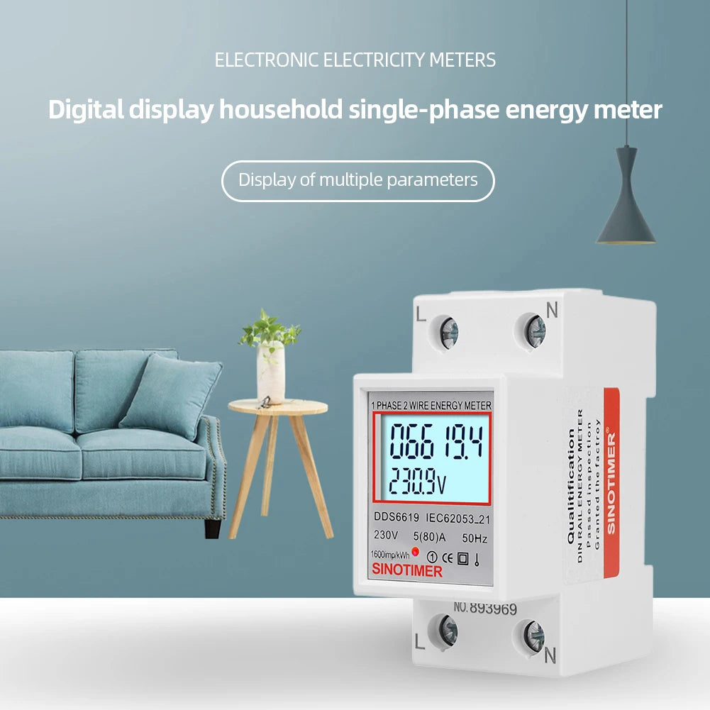 Digital Electricity Consumption Monitor – DIN Rail, 220V/230V, KWH Electric Meter, Energy Saving, 50/60Hz