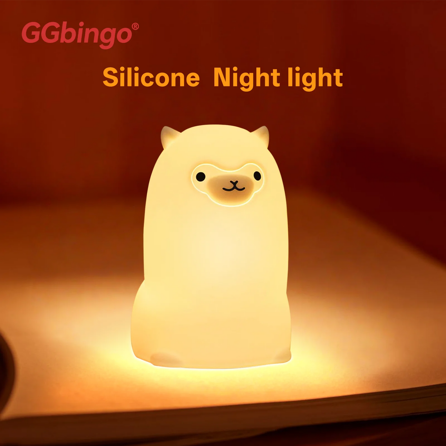 GGbingo LED Night Light – Touch Sensor RGB Alpaca, USB Rechargeable Silicone Lamp for Kids, Baby, and Festival Décor