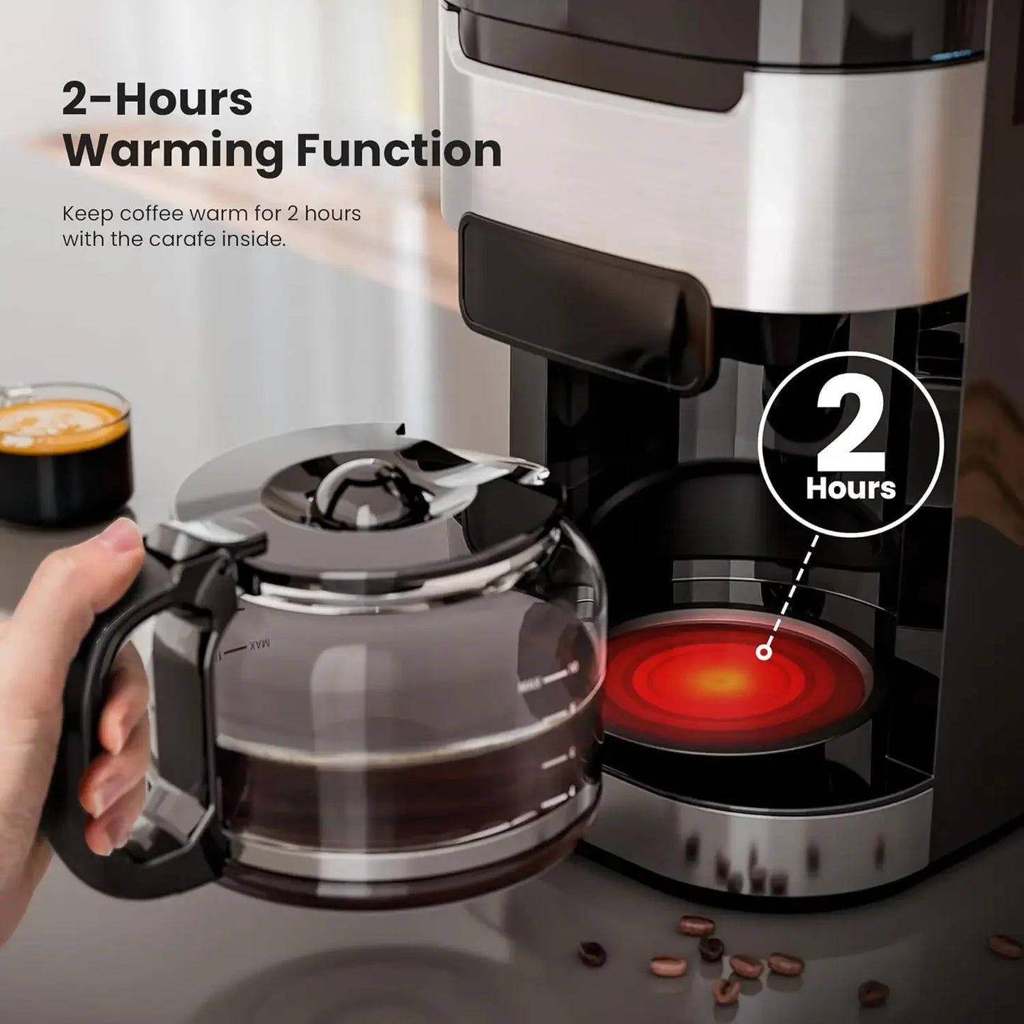 10-Cup Drip Coffee Maker with Built-in Grinder – Programmable Grind & Brew, Smart LED Touchscreen, 24H Timer