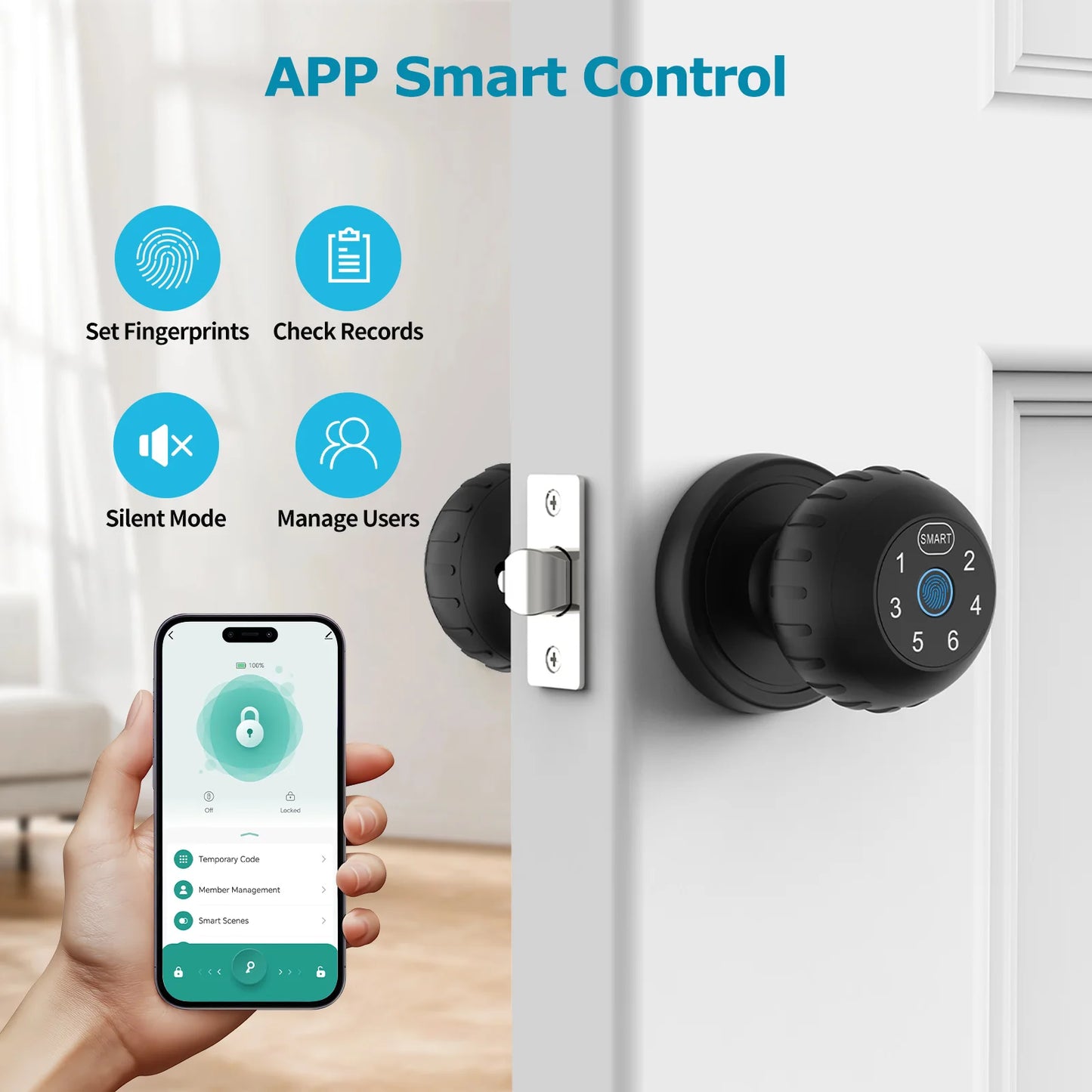 Viladepot Smart Lock – Fingerprint, App Control, Passcode & Touchscreen Keypad (Indoor)