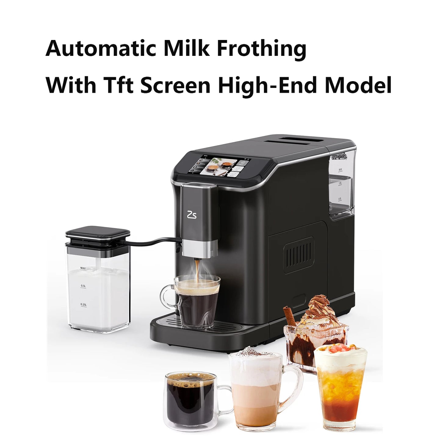 TFT Touch Screen Automatic Espresso Machine – 20 Bar Coffee Maker with Grinder & Automatic Milk Frother