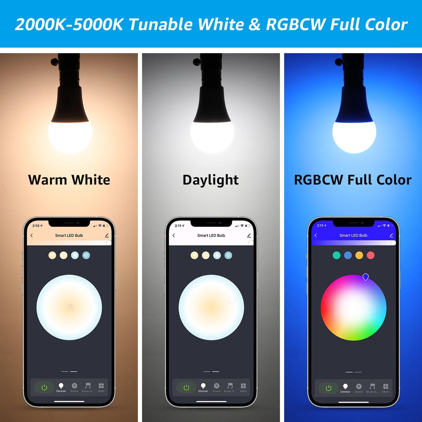 4-Pack Smart WiFi LED A19 Bulbs – RGBCW Color Changing, Compatible with Alexa, Google Home & Echo Assistant