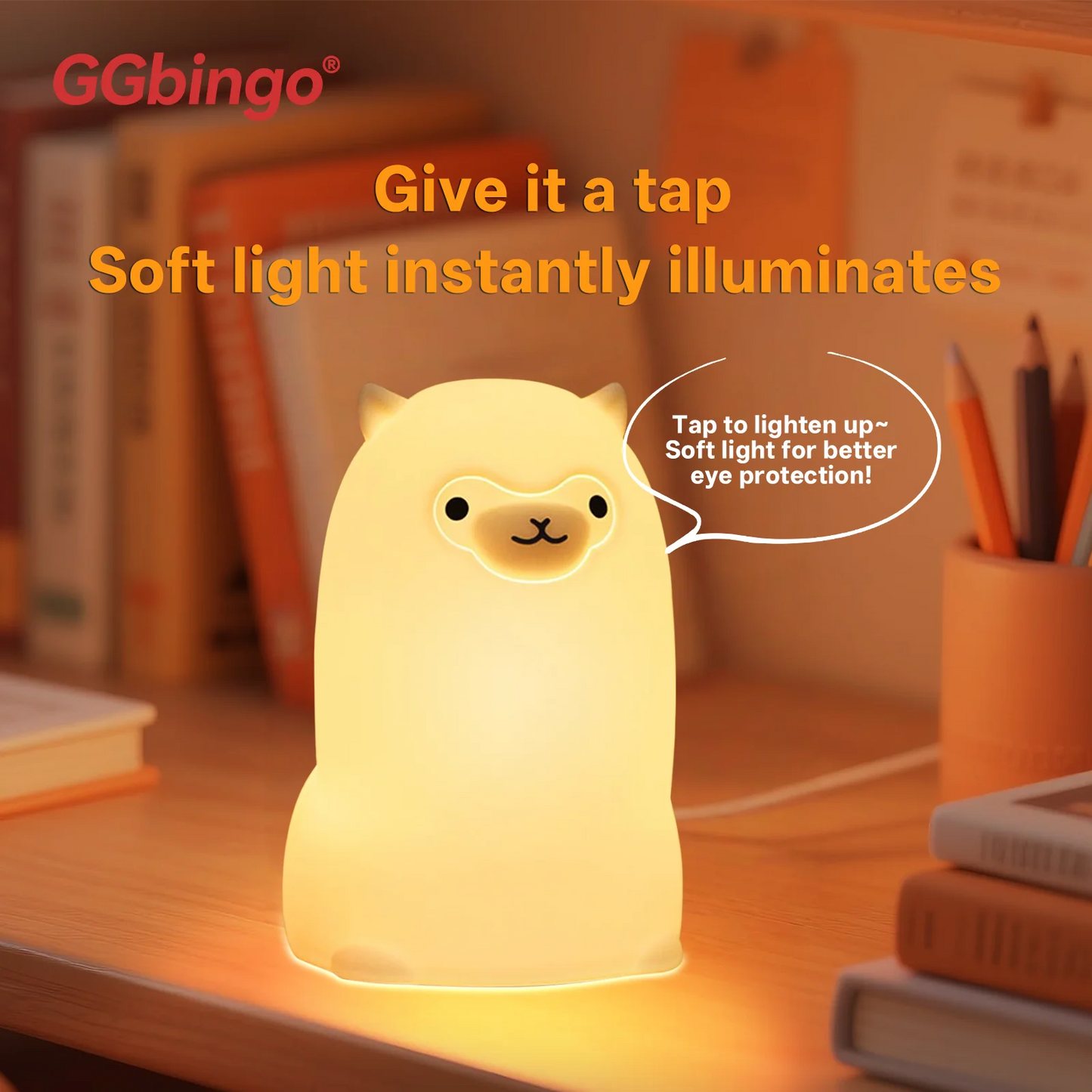 GGbingo LED Night Light – Touch Sensor RGB Alpaca, USB Rechargeable Silicone Lamp for Kids, Baby, and Festival Décor