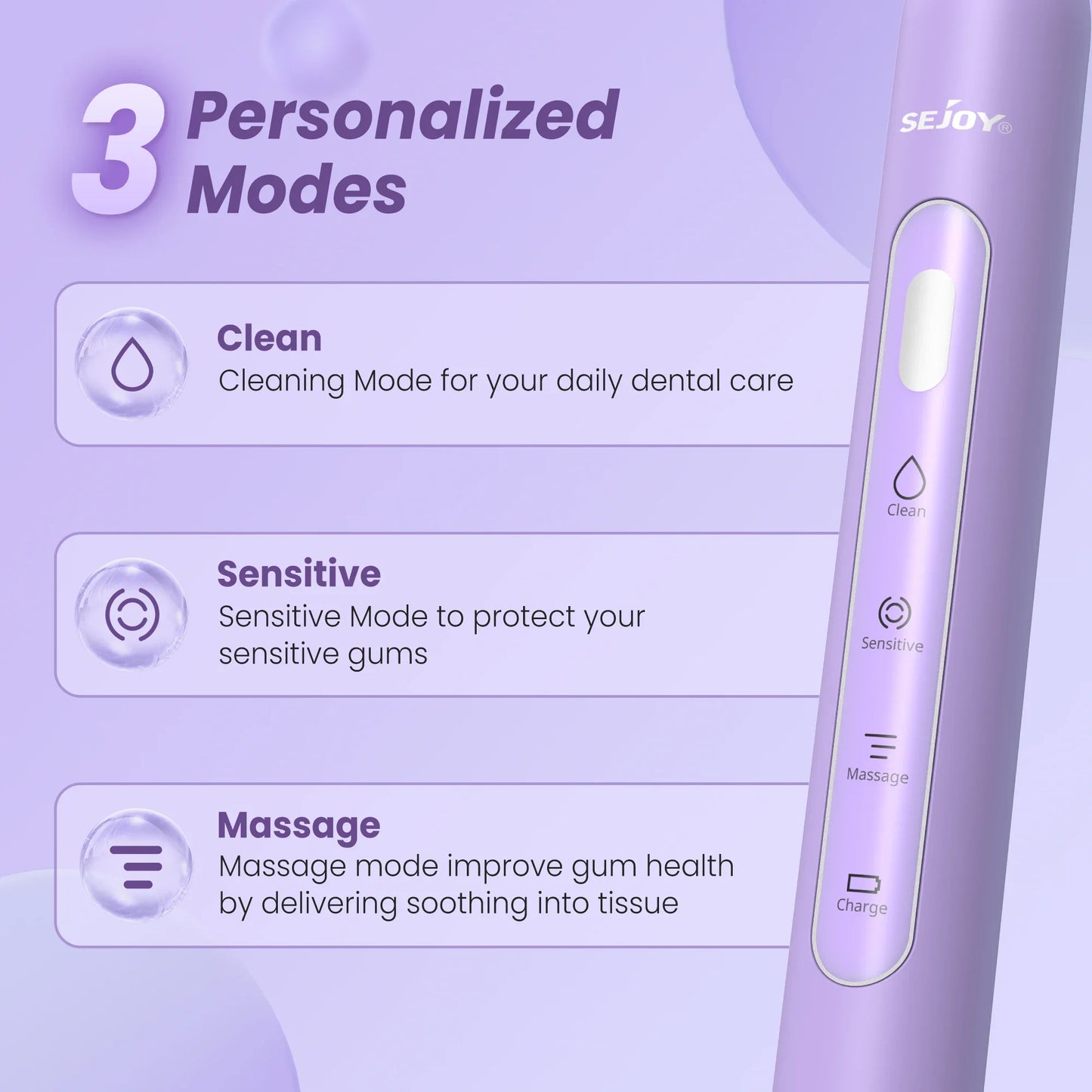 SEJOY Sonic Electric Toothbrush – IPX7 Waterproof, 3 Modes, Smart Rechargeable Automatic Toothbrush
