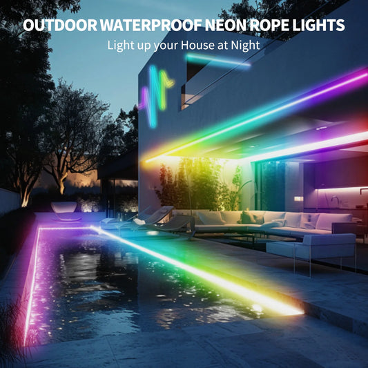 RGB Neon LED Strip – 8/16M, IP65 Waterproof, USB Powered, Tuya App & Remote Control, Flexible Ribbon for Home Décor