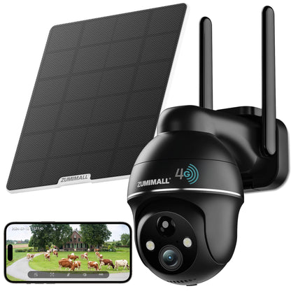 ZUMIMALL 4G LTE Solar Security Camera – Outdoor, No WiFi Required, Color Night Vision, SIM Included