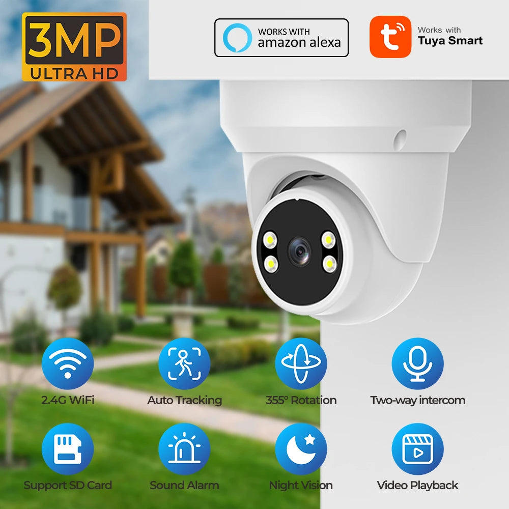 PGST 3MP HD Tuya PTZ WiFi Security Camera – 2-Way Audio, Night Vision, Humanoid Tracking, Waterproof