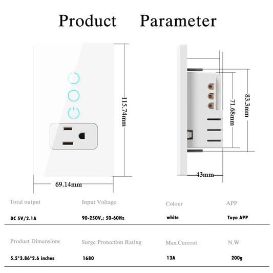 Melery Mexico Plug WiFi Smart Tuya Light Switch – Touch Glass Panel, Alexa & Google Home