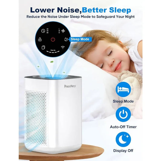 Priestley Air Purifier – Bedroom, Home, Dorm, Up to 1100Ft², Smart WiFi, 3-in-1 HEPA Filter