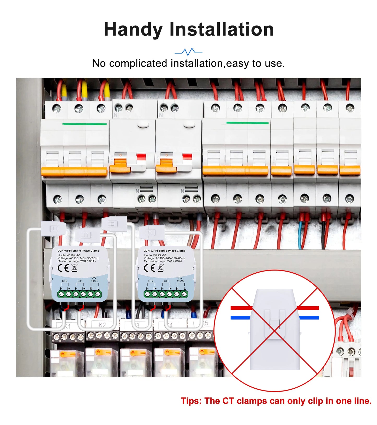 Tuya WiFi Smart Energy Meter – Bidirectional 2-Channel with Current Transformer Clamp, App Monitoring, 80A 110V/240V