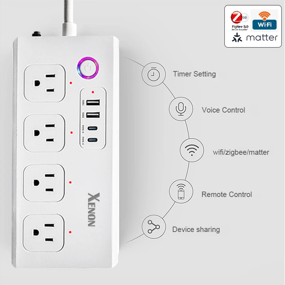 ZigBee WiFi Power Strip – Tuya Smart Plug, Voice-Controlled, Surge Protector, Smart Home Extension Cord
