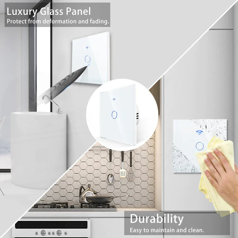 AXUS EU WiFi Smart Light Switch – Touch, RF433, No Neutral Wire, Tuya App, Alexa & Google Home