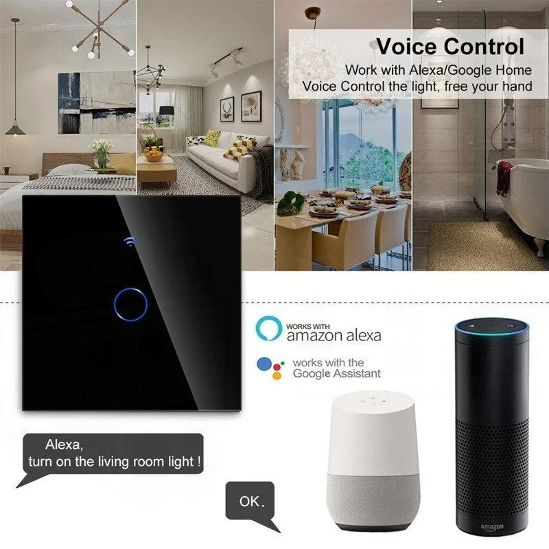 AXUS EU WiFi Smart Light Switch – Touch, RF433, No Neutral Wire, Tuya App, Alexa & Google Home