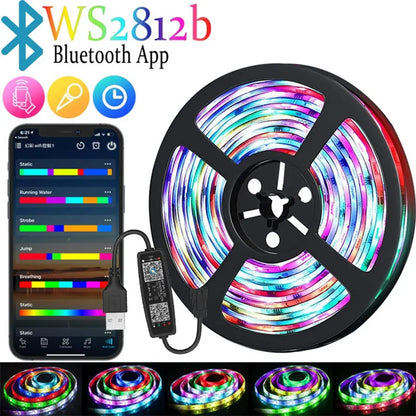 WS2812B 5050 RGBIC Smart LED Strip – DC5V, Flexible Tuya WiFi RGB Neon, Chasing Effects, App Control for Alexa & Google