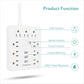 Power Outlet with Surge Protector – 9 AC Sockets, 3 USB Ports, 5ft Extension Cord, Quick Charge, White
