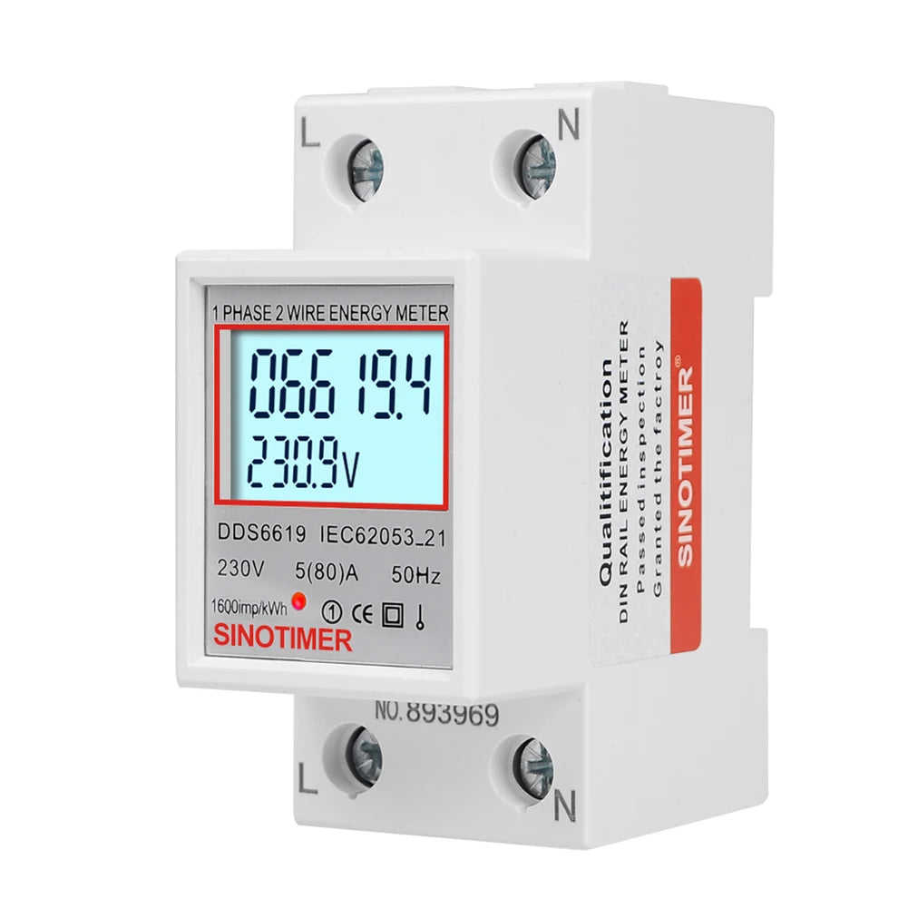 Digital Electricity Consumption Monitor – DIN Rail, 220V/230V, KWH Electric Meter, Energy Saving, 50/60Hz