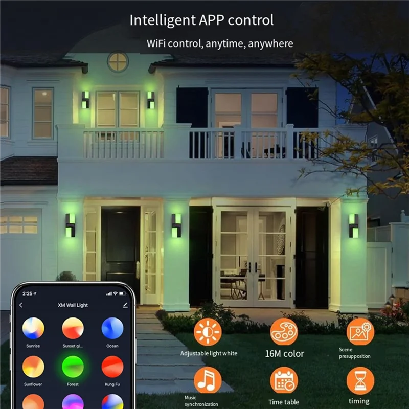 A44Z Dual-Head LED Wall Light – WiFi Smart Balcony & Garden Lamp, IP65 Waterproof, App Controlled, 110V
