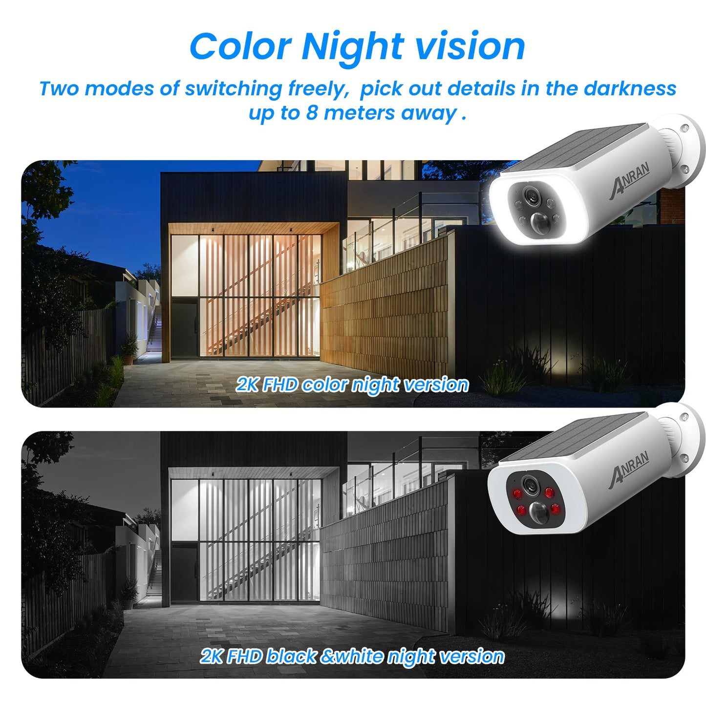 ANRAN Outdoor Wireless WiFi Solar Security Camera – 2/3/4 PCS, 3MP, Battery & Solar Powered, Floodlight, Color Night Vision