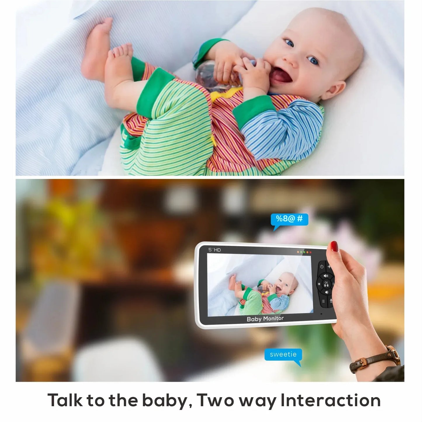 5-Inch Video Baby Monitor – Camera & Audio, 4X Zoom, 22Hrs Battery, 1000ft Range, 2-Way Audio, Temperature Sensor & Lullaby