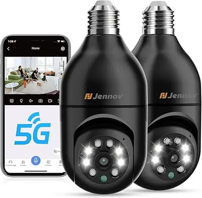 Jennov 2Pcs 2K WiFi Light Bulb Security Camera – Wireless Indoor/Outdoor Home Security