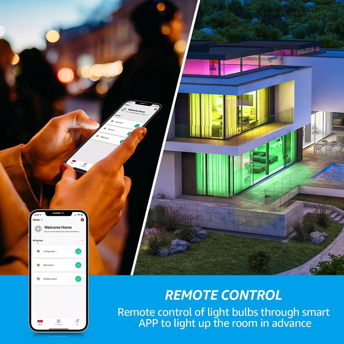 Smart WiFi LED A19 Bulb – RGBCW Color Changing, Dimmable, Compatible with Alexa & Google Home