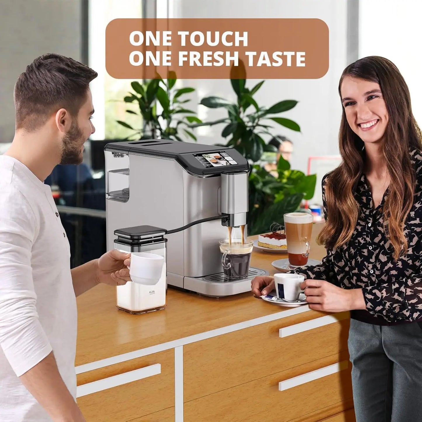 TFT Touch Screen Automatic Espresso Machine – 20 Bar Coffee Maker with Grinder & Automatic Milk Frother
