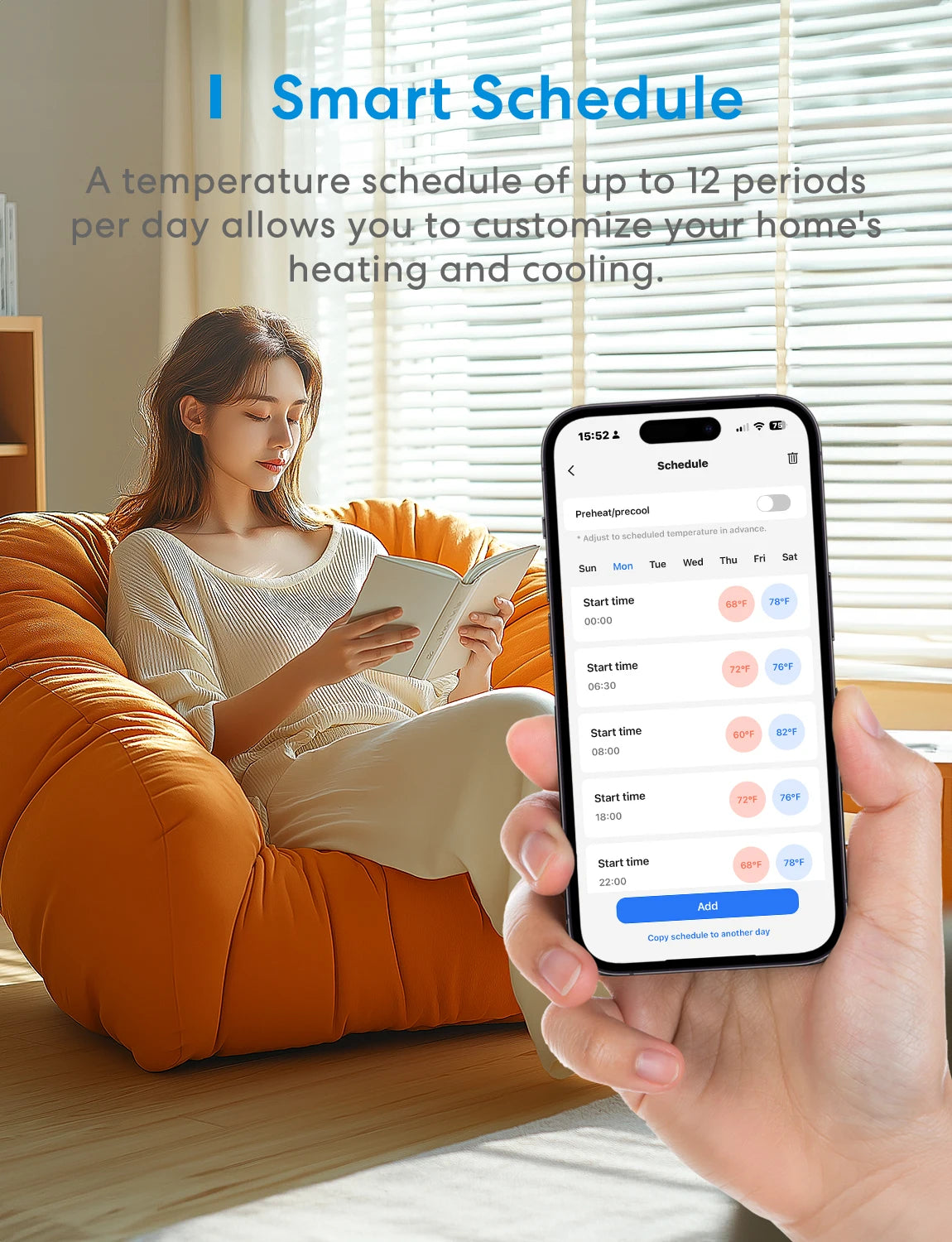 Meross Matter Smart US Wi-Fi Thermostat – Compatible with 95% Heating & Cooling Systems, Alexa & HomeKit