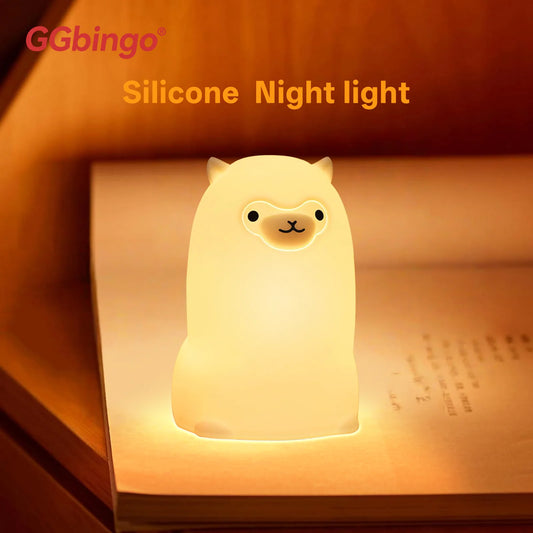 GGbingo LED Night Light – Touch Sensor RGB Alpaca, USB Rechargeable Silicone Lamp for Kids, Baby, and Festival Décor