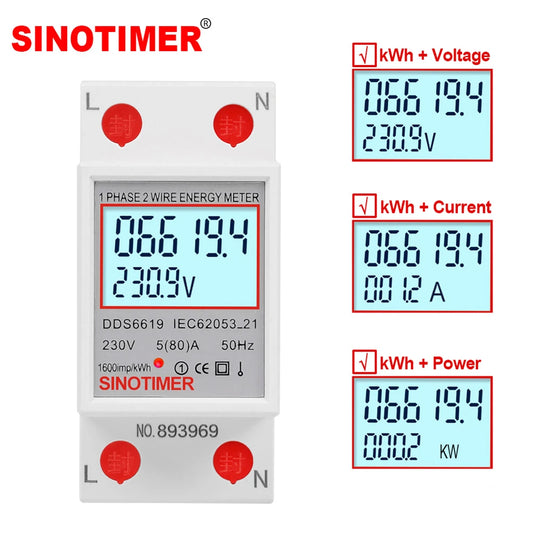Digital Electricity Consumption Monitor – DIN Rail, 220V/230V, KWH Electric Meter, Energy Saving, 50/60Hz