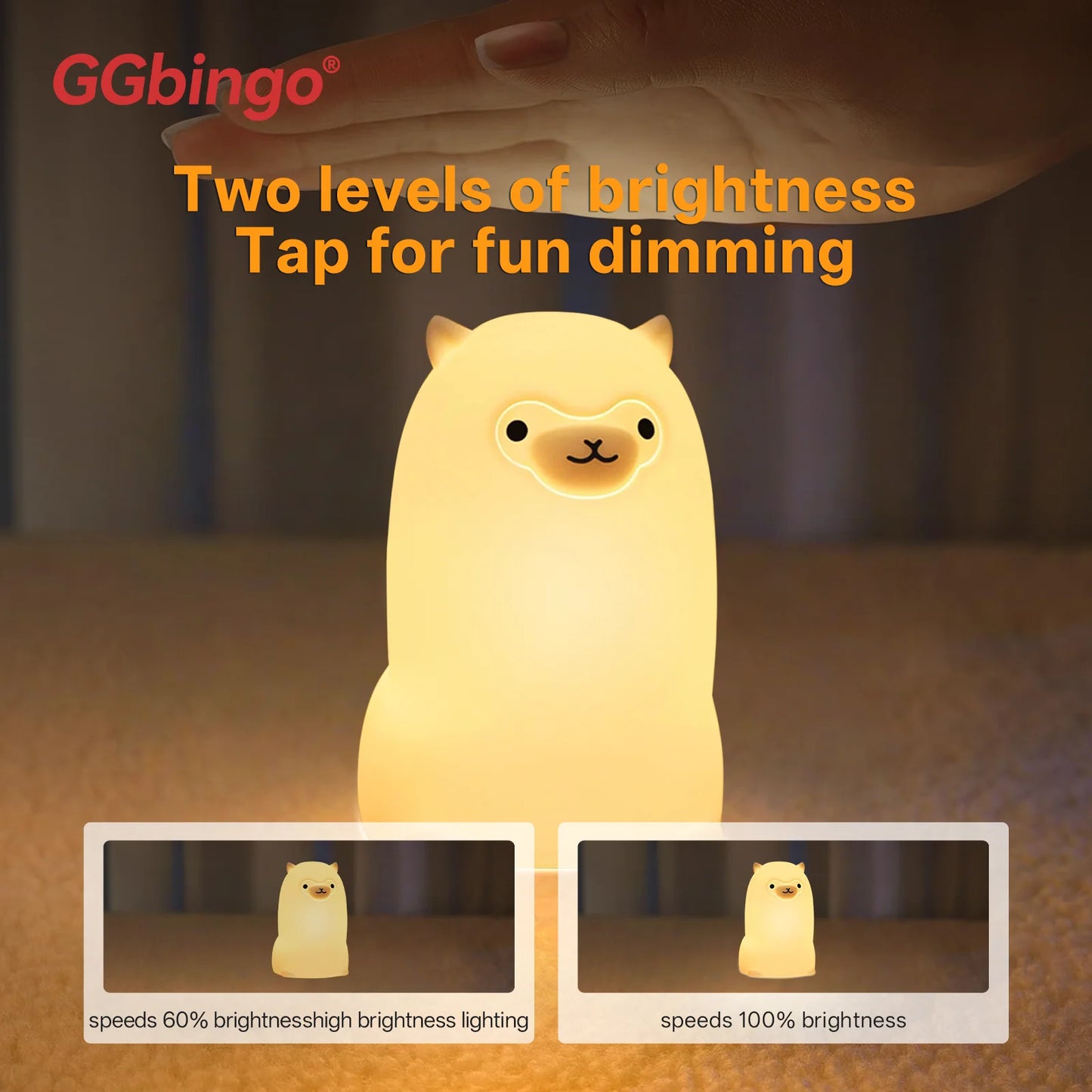 GGbingo LED Night Light – Touch Sensor RGB Alpaca, USB Rechargeable Silicone Lamp for Kids, Baby, and Festival Décor